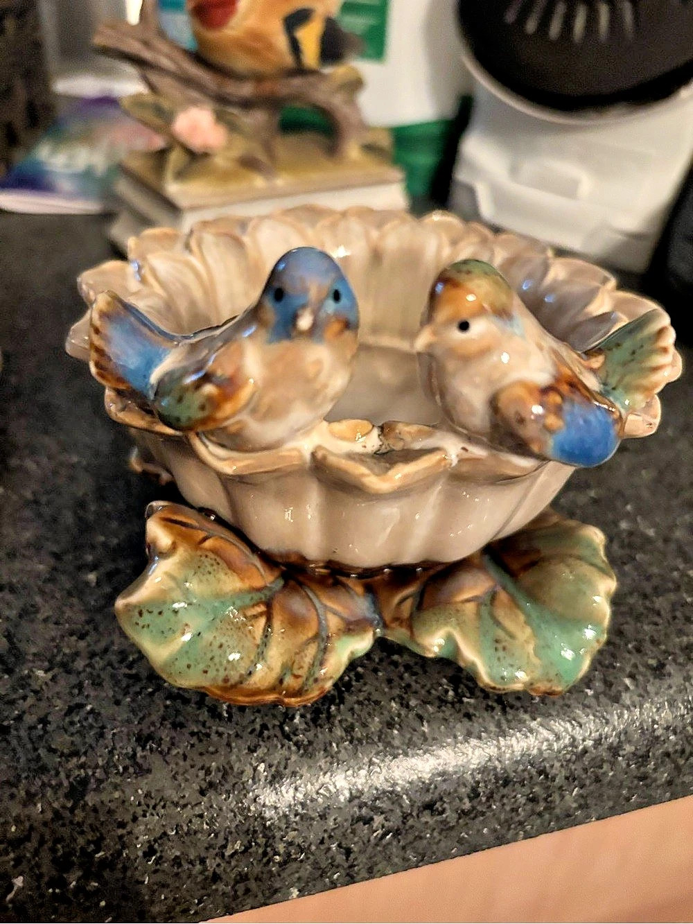 Ceramic Bird Bowl in Brown & Blue